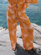 Calças Largas com Estampado Étnico Único para Férias