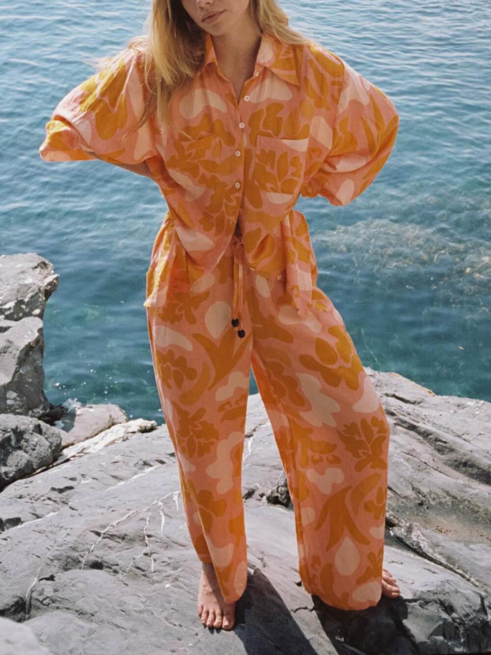 Calças Largas com Estampado Étnico Único para Férias