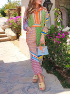 Calças Bloomers Largas com Impressão Única Colorida e Cintura Elástica com Bolsos