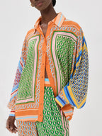 Calças Bloomers Largas com Impressão Única Colorida e Cintura Elástica com Bolsos