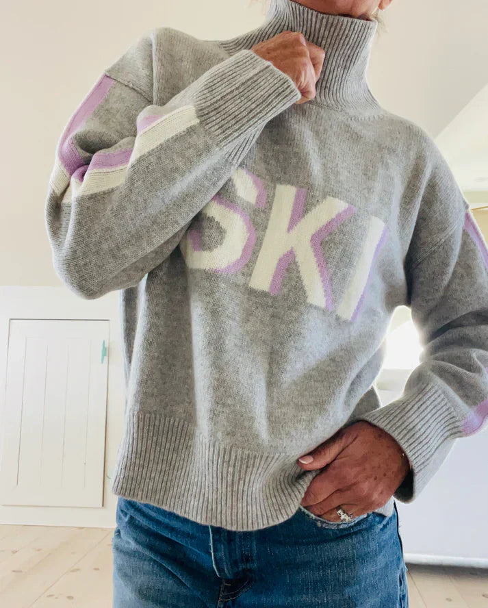 Pullover de gola alta em cashmere no estilo retro de esqui