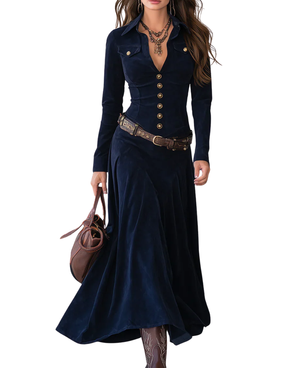 Mariah | Vestido Comprido de Camurça com Abertura