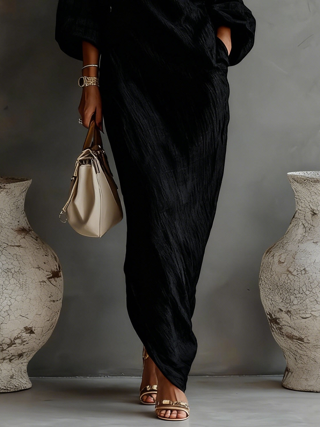 Vestido Maxi Elegante Preto de Um Ombro