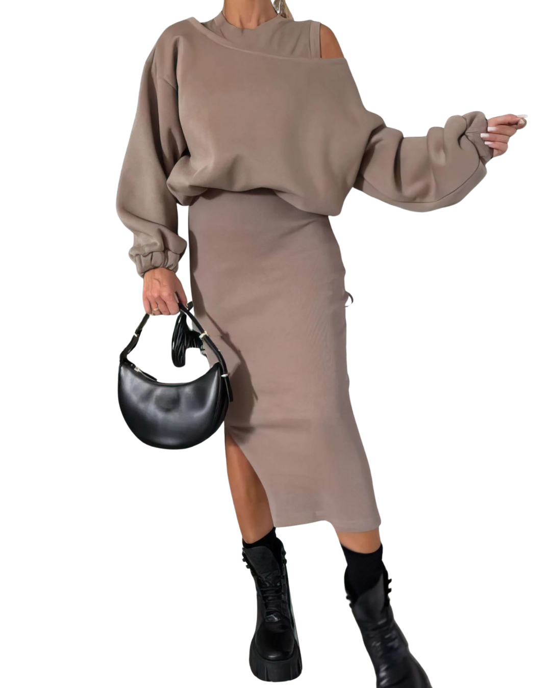 Leah | Conjunto com Top de Ombros Descidos e Saia Midi