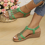 Trudy™ | Sandálias ortopédicas estilo Ibiza com salto em cunha