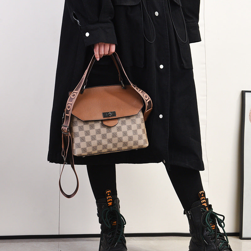 Bolsa de Ombro Feminina Versátil com Blocos de Cor