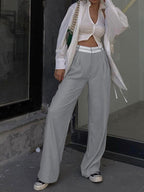 Calças de Perna Larga com Cintura Reversa de Autoestrada