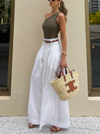 Calças Largas de Algodão Plissadas