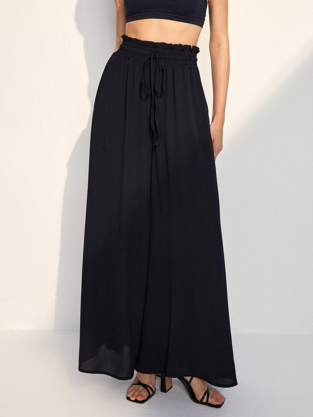 Calças Casuais com Corda e Cintura Elástica