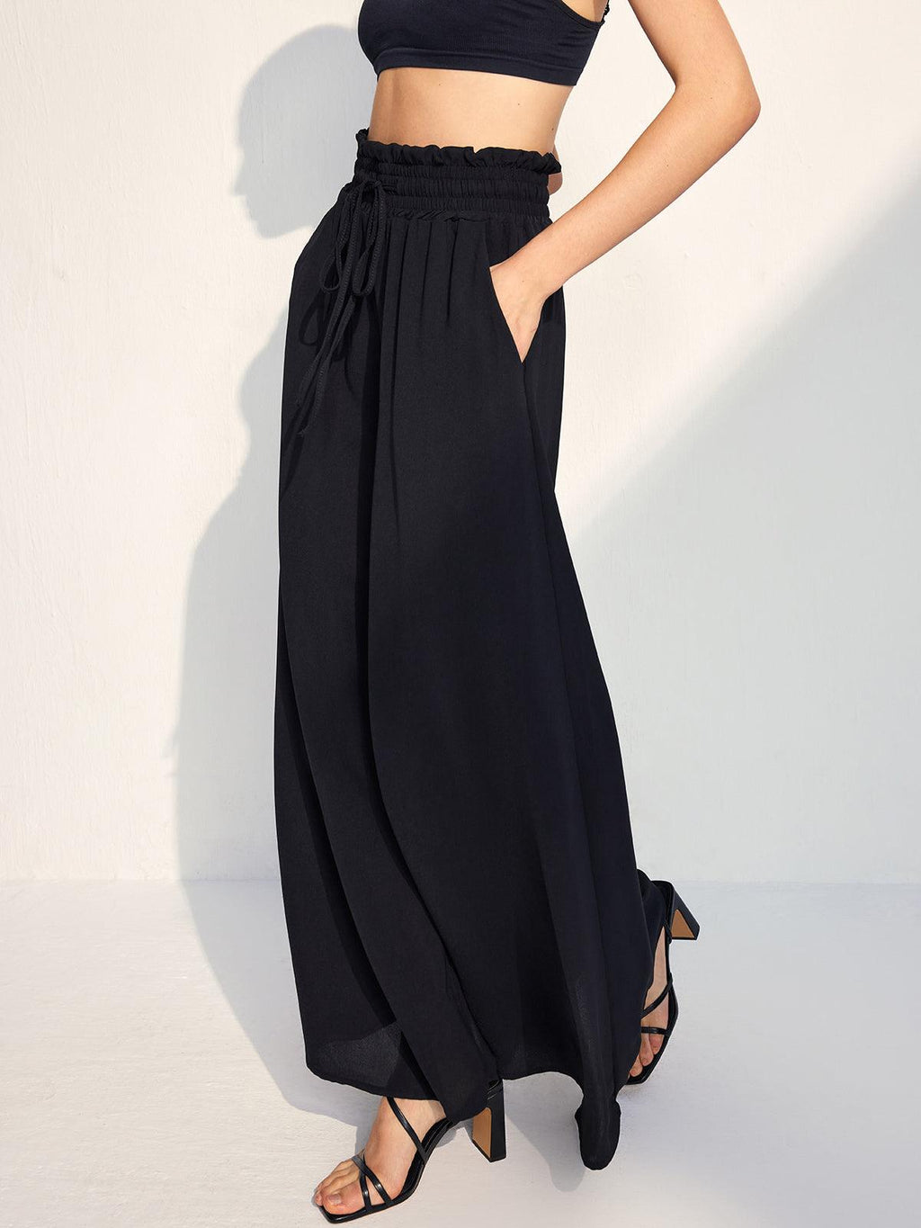 Calças Casuais com Corda e Cintura Elástica