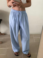 Calças Largas com Corda de Ajuste em Risca de Giz