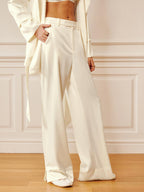 Calças Palazzo em Satin Liso com Fenda