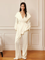 Calças Palazzo em Satin Liso com Fenda