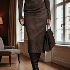 FROSINA™ | Vestido Midi Efeito Suedine