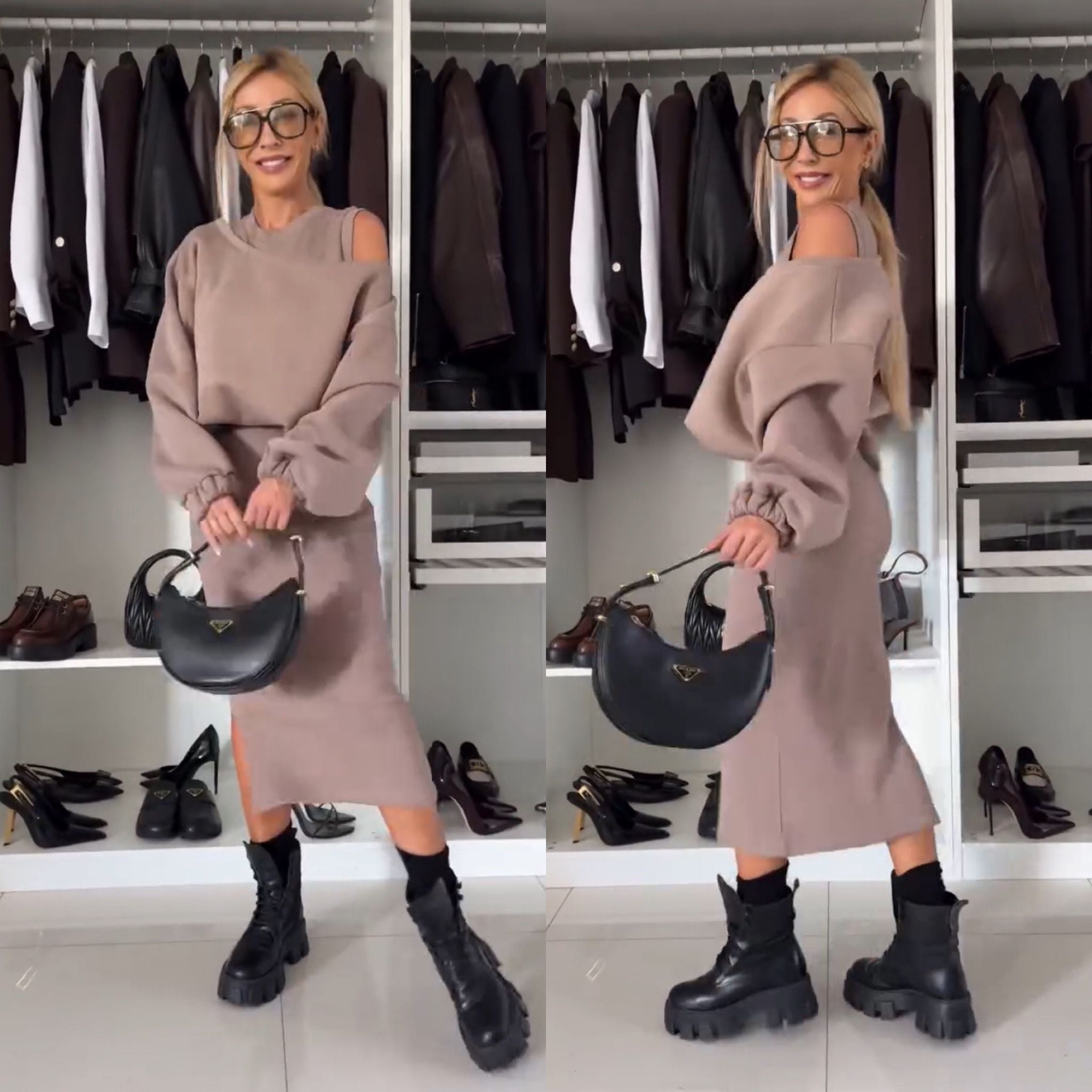 Leah | Conjunto com Top de Ombros Descidos e Saia Midi