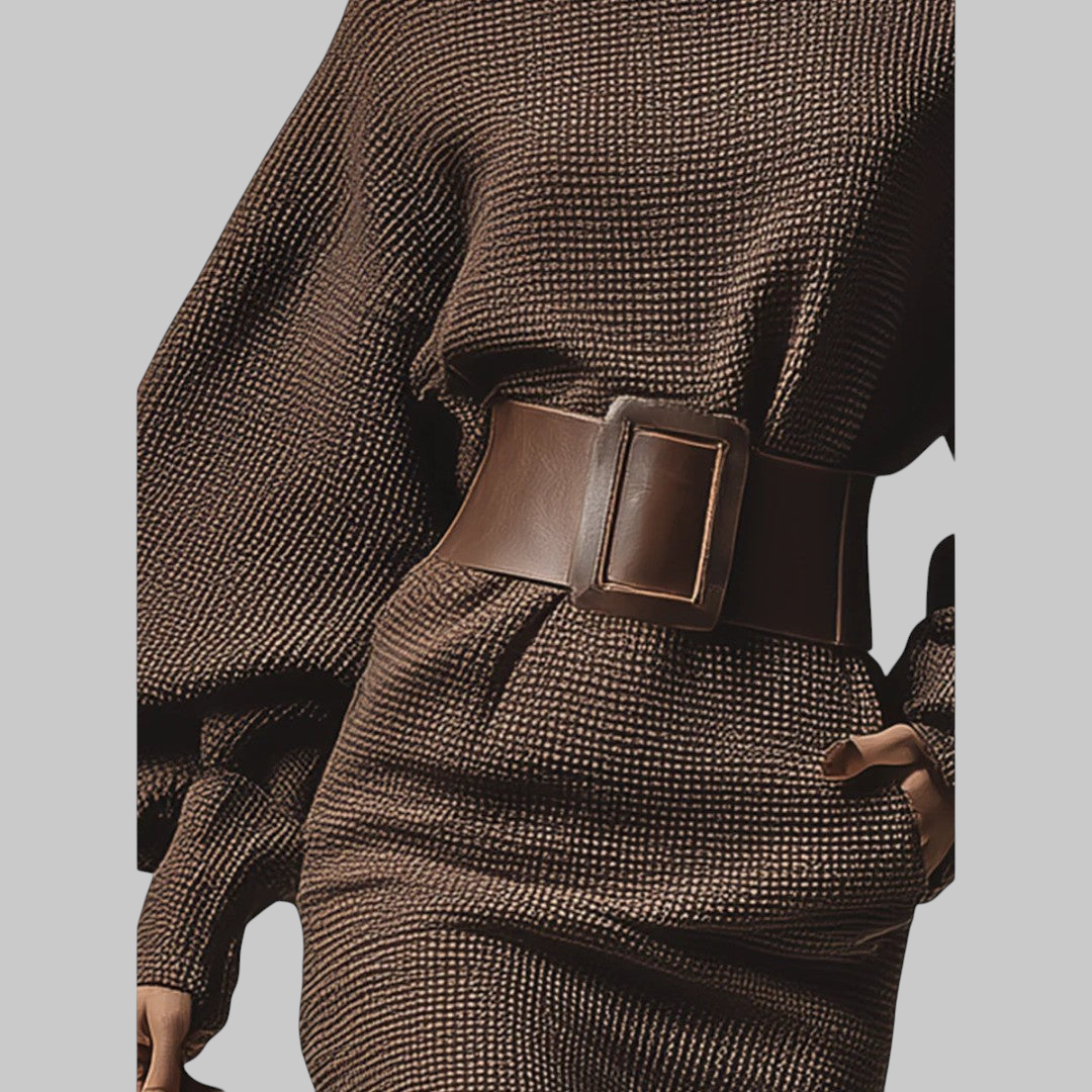 CLÉA™ | Vestido de Malha Curto com Cinto Estruturado