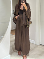 Calças Casuais Largas com Corda de Ajuste Castanhas