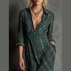 Jole™ - Vestido longo com lapela xadrez verde