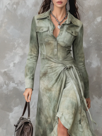 Vestido Maxi Slim com Tie-Dye Verde Sálvia Vintage