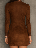 Vestido Mini de Camurça com Renda Caramelo Vintage e Fecho Frontal