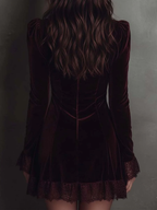 Vestido Mini de Veludo Borgonha com Renda