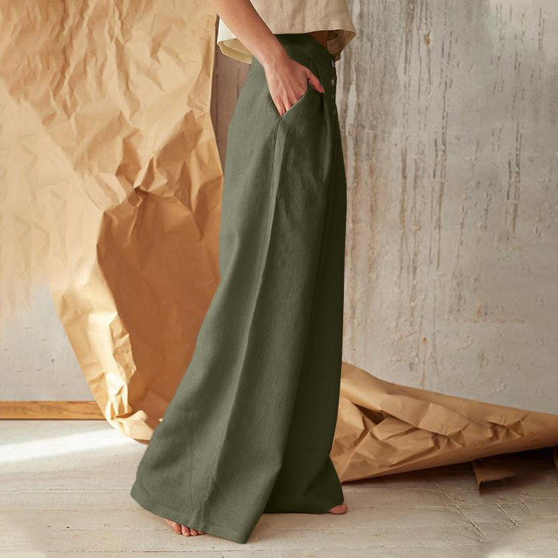 Calças Vintage Simples com Botão e Bolso