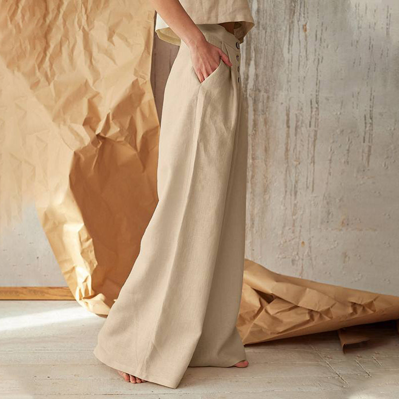 Calças Vintage Simples com Botão e Bolso