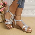 Trudy™ | Sandálias ortopédicas estilo Ibiza com salto em cunha