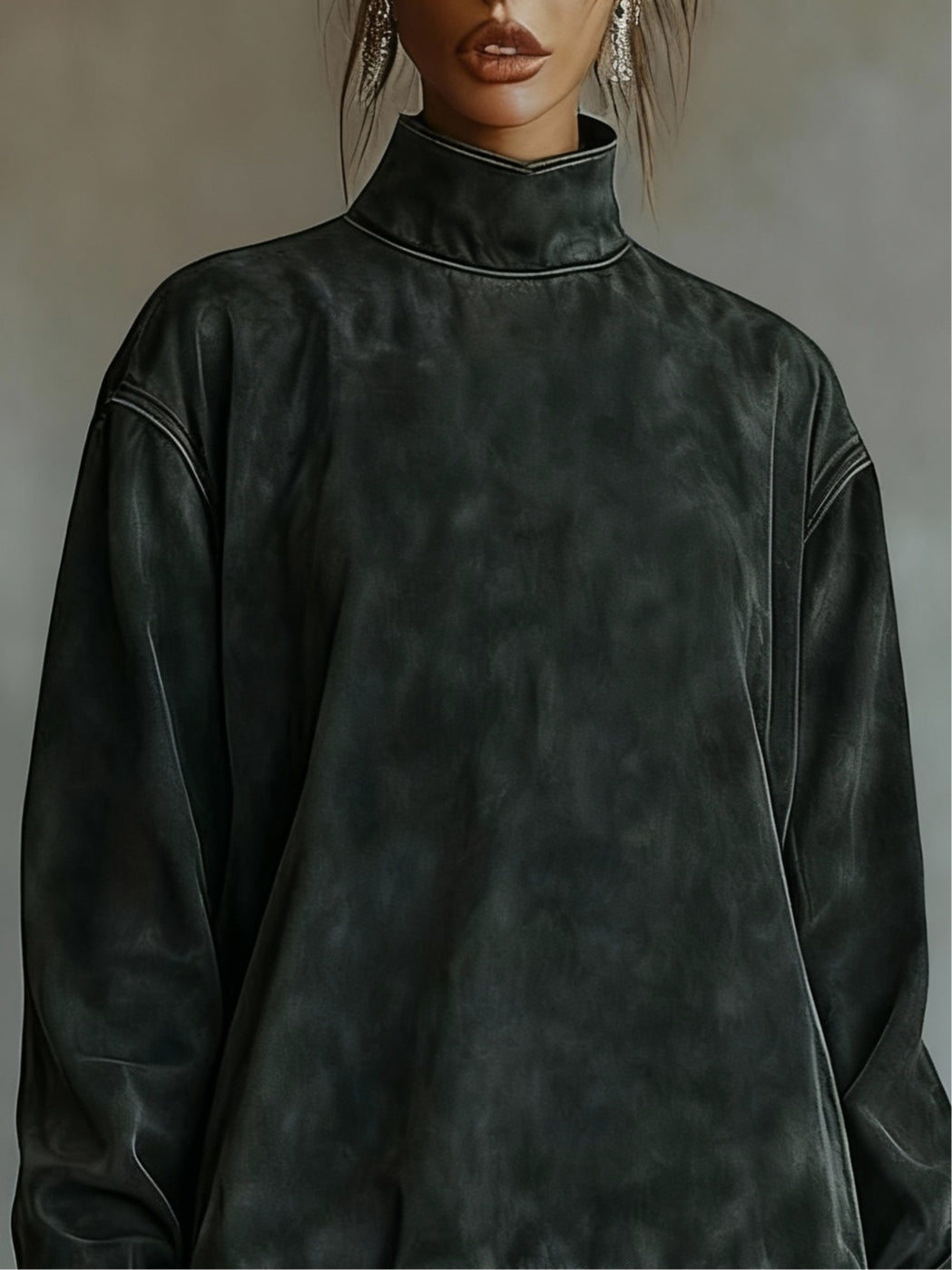 Vestido mini em camurça com padrão de leopardo e bainha em painel