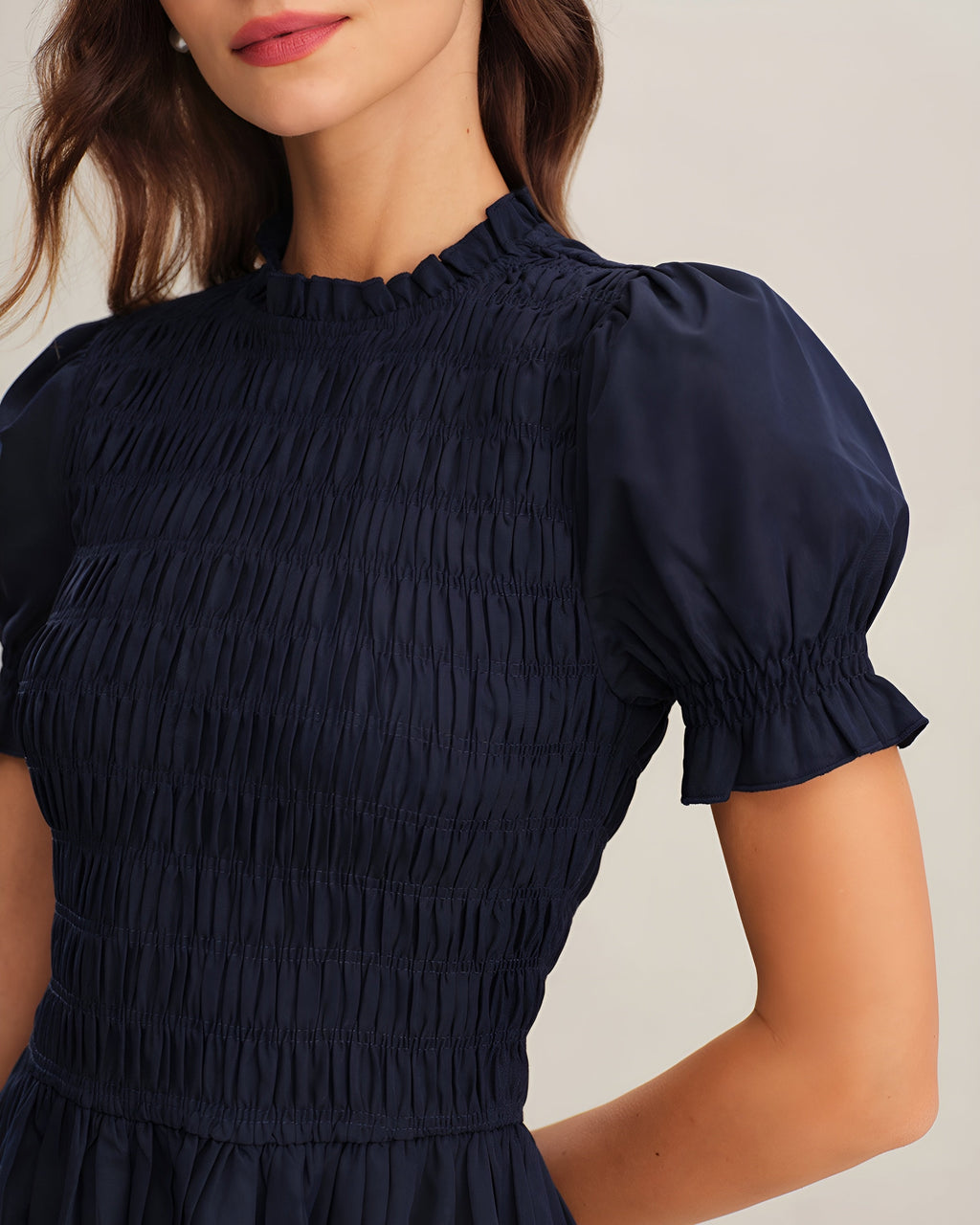 LÉONIE™ | VESTIDO MIDI AZUL ESCURO EM A